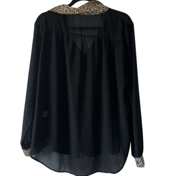 Zenobia Black Button-Up Shirt With Leopard Print Collar & Cuffs Womens XXL - Picture 7 of 8